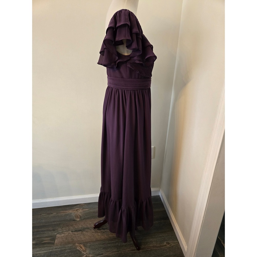 Birdy Grey Plum Purple Michelle Chiffon Ruffle Flutter Maxi Bridesmaid Dress M - Picture 5 of 13